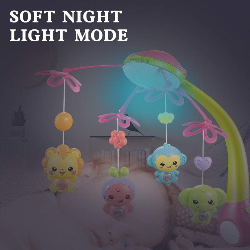 Bērnu karuselis ar rotaļlietām iemigšanai 5in1, ar zvaigžņu projektoru un melodiju atskaņotāju