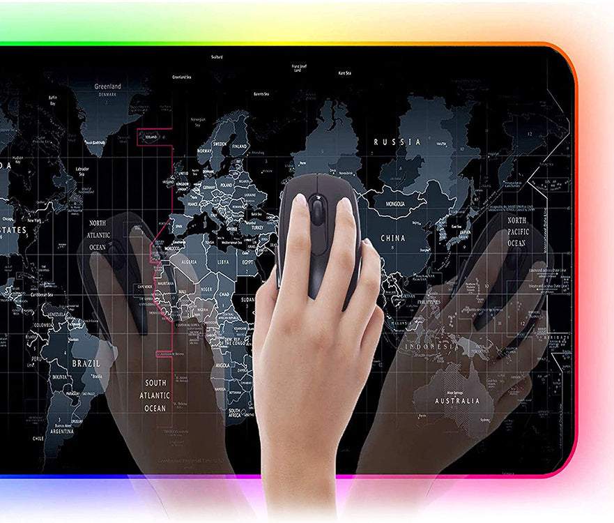 Spēļu peles paliktnis RGB – pasaules karte XXL 90x40cm