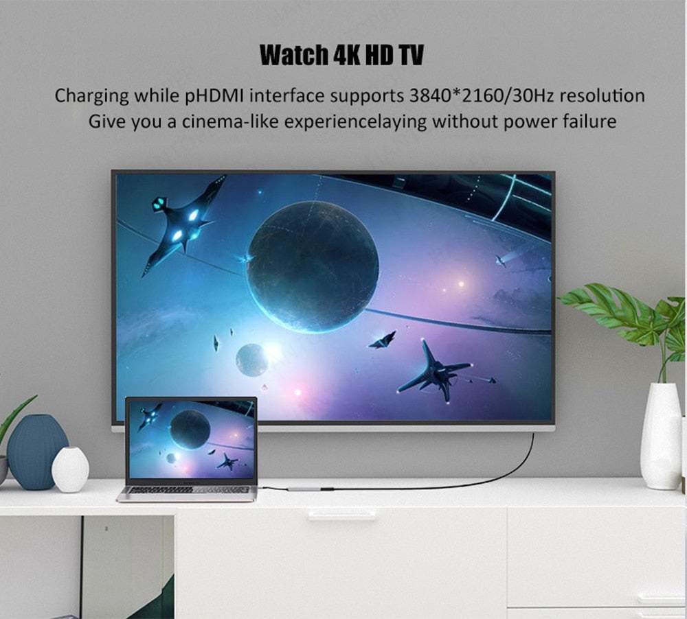 USB Type-C adapteris, sadalītājs 8in1 (3x USB 3.0, HDMI, Type-C, SD)