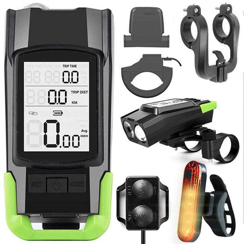 Velosipēda dators ar lukturi + aizmugurējais lukturis