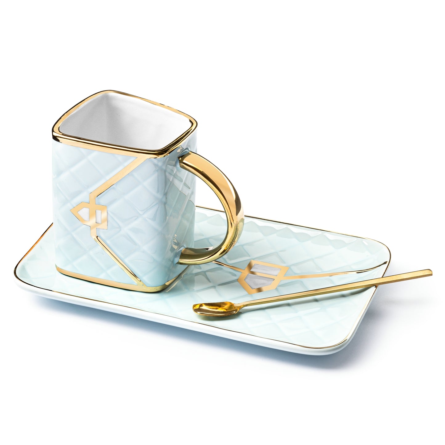 Krūzes komplekts ar karoti un apakštasīti - keramikas somiņa