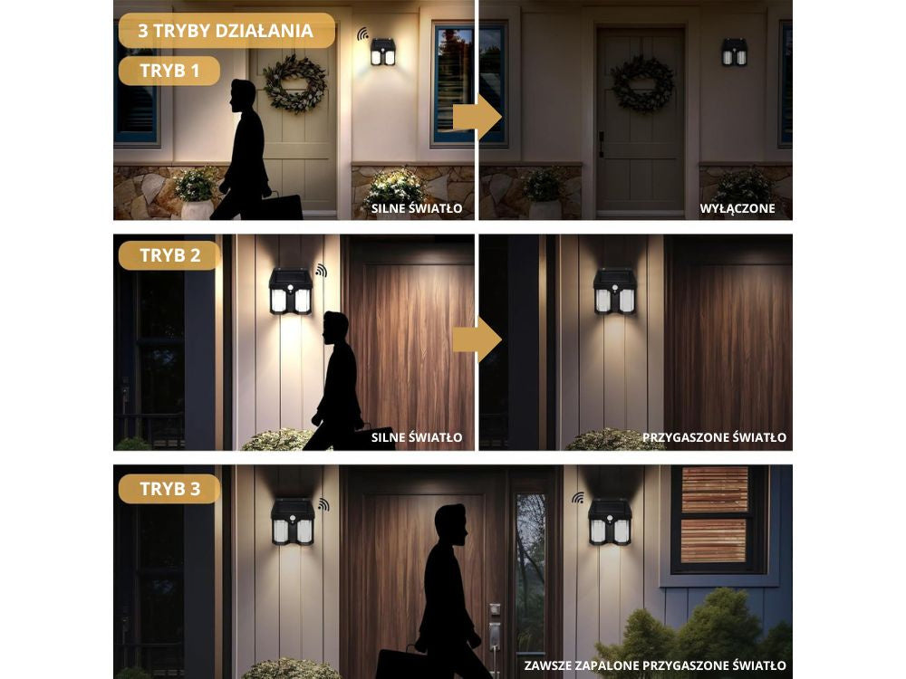 Saules lampa ar krēslas kustības sensoru, 3 režīmi, ūdensizturīga, 1200 lm