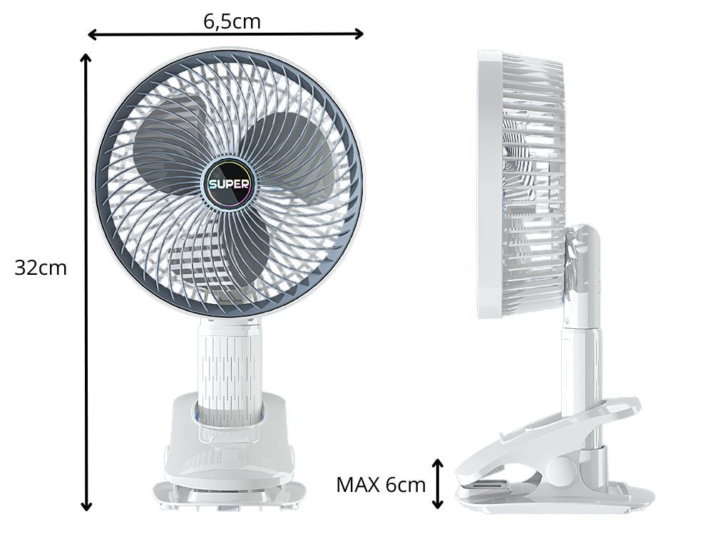 Galda ventilatora statīvs ar klipsi, 3 ātrumi, bezvadu, rokas ventilators