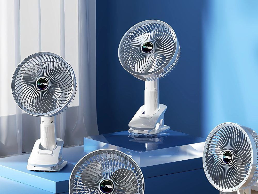 Galda ventilatora statīvs ar klipsi, 3 ātrumi, bezvadu, rokas ventilators