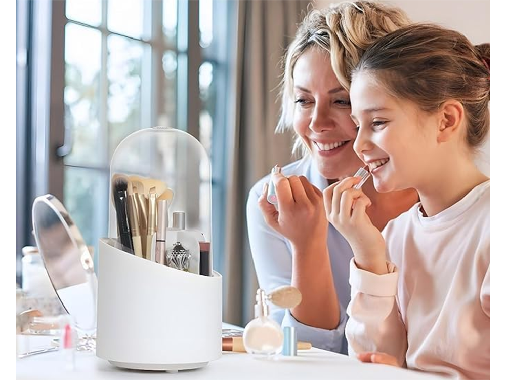Kosmētikas organizators, grozāms grima otiņas turētājs ar vāku
