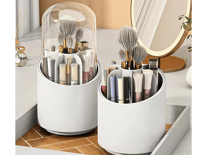 Kosmētikas organizators, grozāms grima otiņas turētājs ar vāku