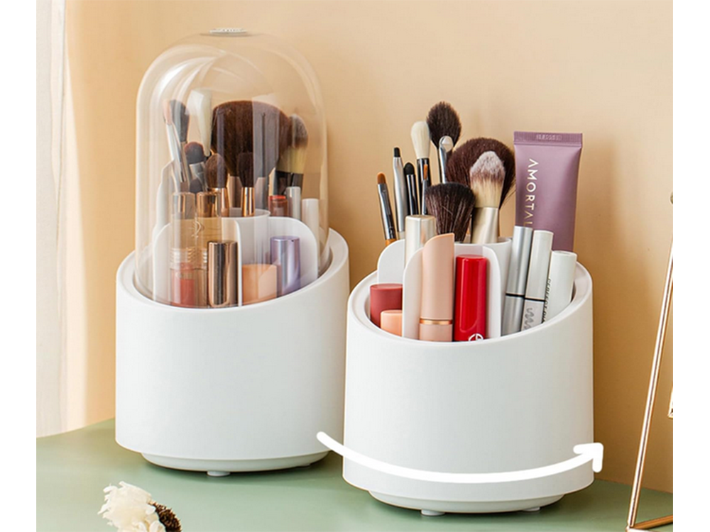 Kosmētikas organizators, grozāms grima otiņas turētājs ar vāku