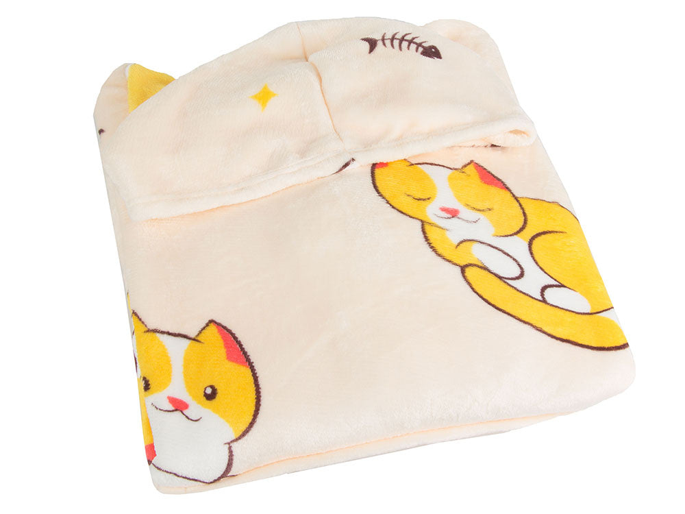 Silta kaķu sega ar biezu, mīkstu kažoku un kapuci, liela izmēra (2in1)