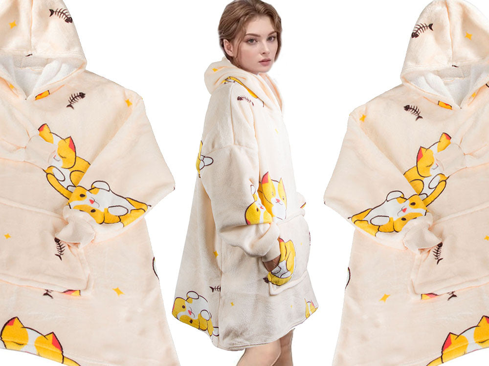 Silta kaķu sega ar biezu, mīkstu kažoku un kapuci, liela izmēra (2in1)