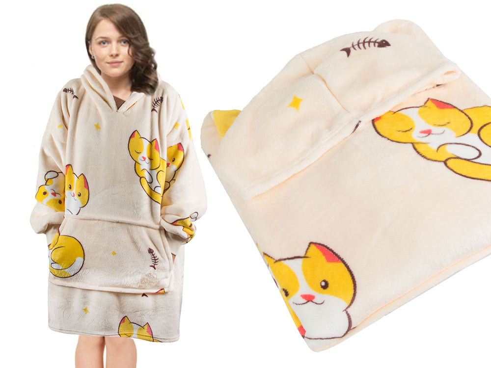 Silta kaķu sega ar biezu, mīkstu kažoku un kapuci, liela izmēra (2in1)