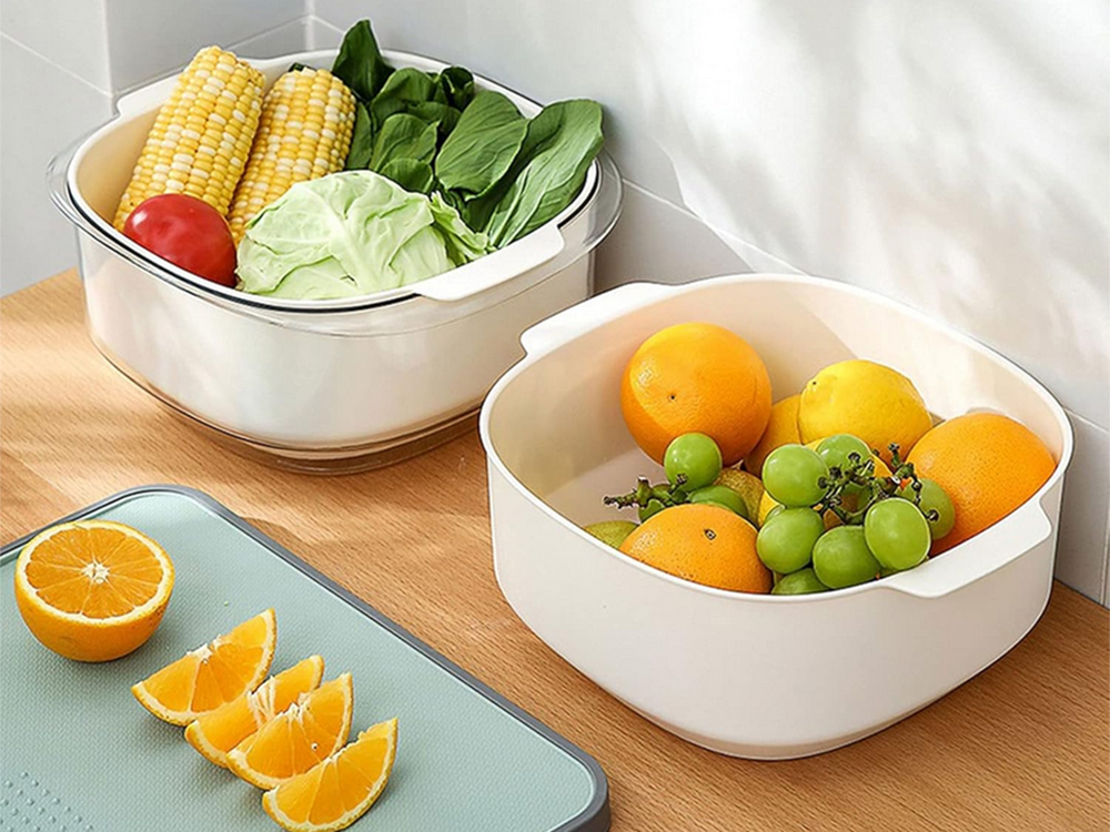 Dubultā bļoda augļu caurdurīša, sietiņa groza, sietiņa, sietiņa mazgāšanai