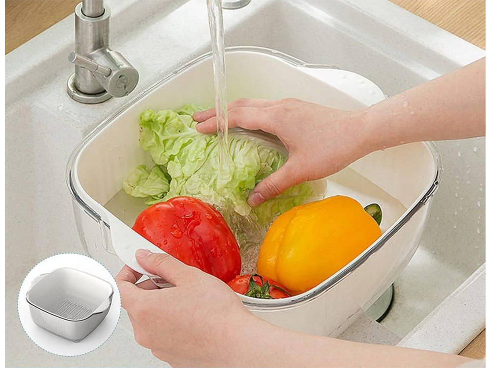 Dubultā bļoda augļu caurdurīša, sietiņa groza, sietiņa, sietiņa mazgāšanai