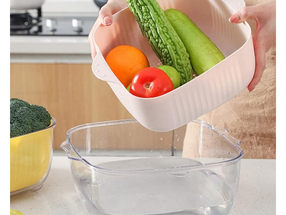 Dubultā bļoda augļu caurdurīša, sietiņa groza, sietiņa, sietiņa mazgāšanai