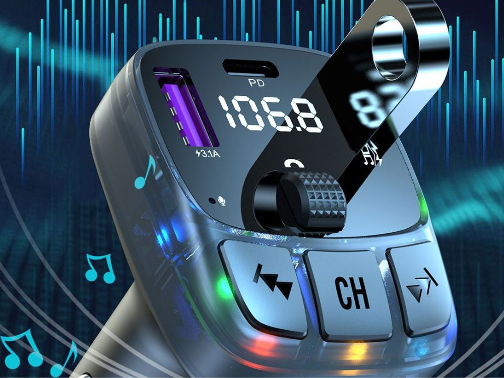 Automašīnas mp3/wma raidītājs 2xusb + usb c bluetooth 5.3 led qc 3.0