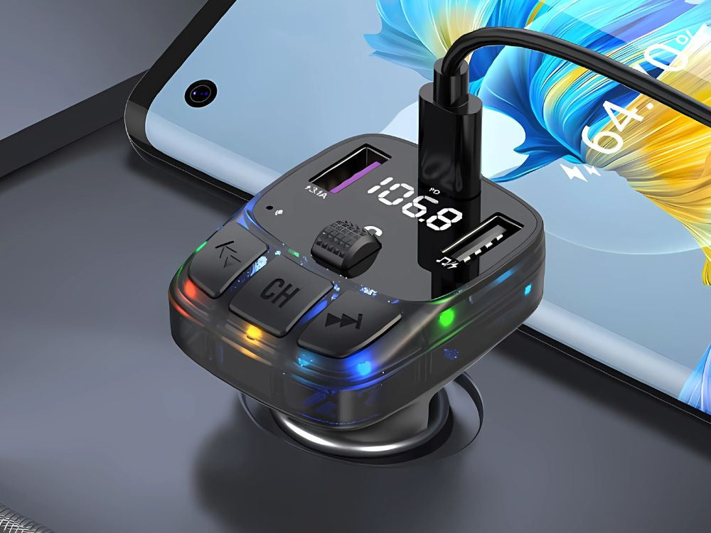 Automašīnas mp3/wma raidītājs 2xusb + usb c bluetooth 5.3 led qc 3.0