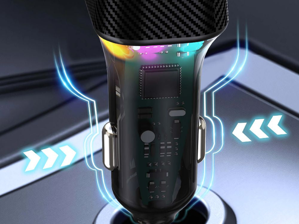 Ātrais automašīnas lādētājs USB-C 30W un USB-A 15W cigarešu šķiltavas ligzdai