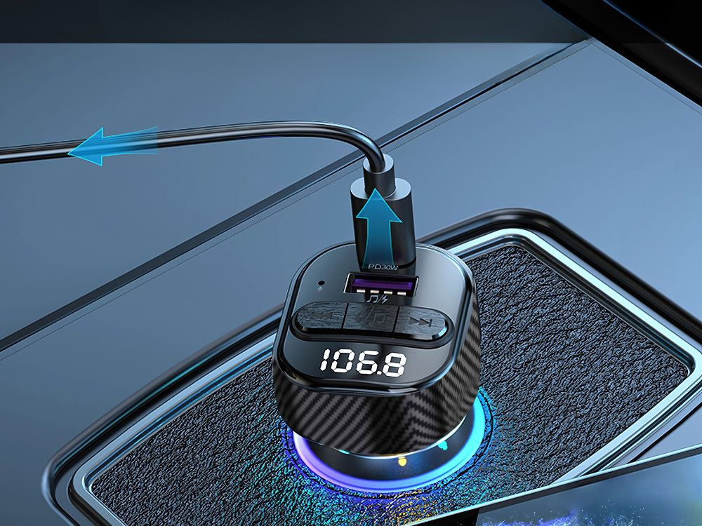 Automašīnas raidītājs FM MP3/WMA USB A+USB C 30W Bluetooth 5.3 LED QC 3.0