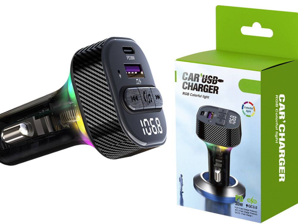 Automašīnas raidītājs FM MP3/WMA USB A+USB C 30W Bluetooth 5.3 LED QC 3.0