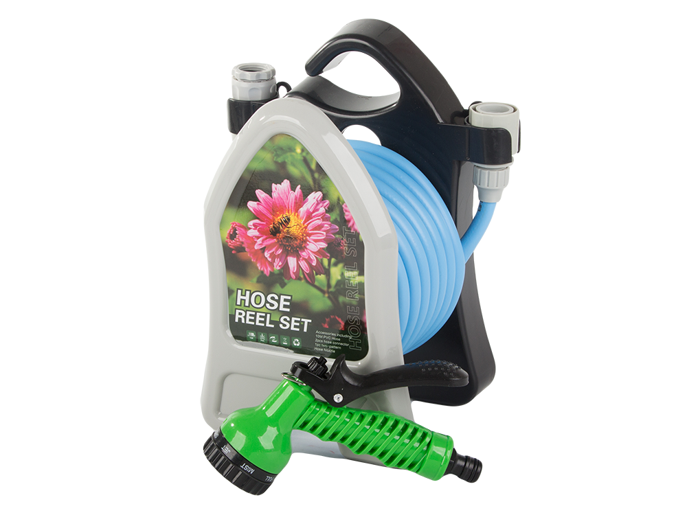 Dārza laistīšanas šļūtene uz statīva ar spirālveida smidzināšanas pistoli 10 m