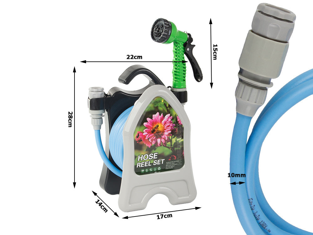 Dārza laistīšanas šļūtene uz statīva ar spirālveida smidzināšanas pistoli 10 m