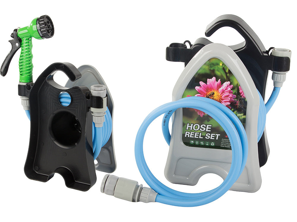 Dārza laistīšanas šļūtene uz statīva ar spirālveida smidzināšanas pistoli 10 m