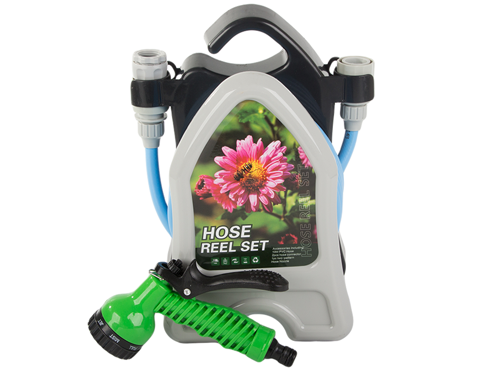 Dārza laistīšanas šļūtene uz statīva ar spirālveida smidzināšanas pistoli 10 m