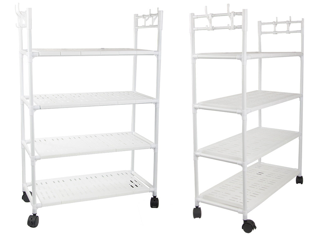 Vannas istabas plaukts, virtuves skapītis, mobilais plauktu bloks uz riteņiem, 4 līmeņu āķi