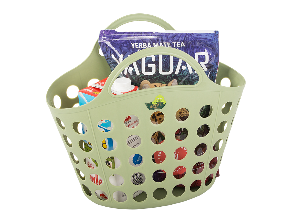 Iepirkumu grozs, ērts sēnēm, dārzeņiem, augļu rokturiem piknikam