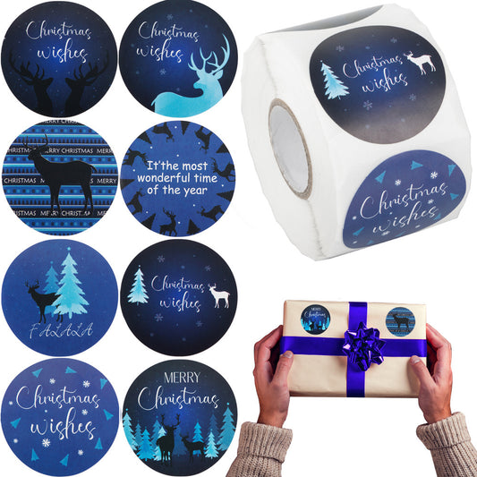 Ziemassvētku dekoratīvās uzlīmes 500 gabalu rullī "Priecīgus Ziemassvētkus"