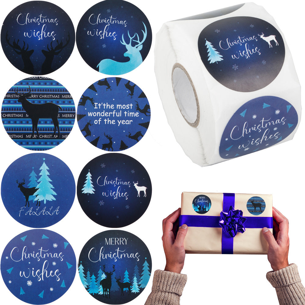 Ziemassvētku dekoratīvās uzlīmes 500 gabalu rullī "Priecīgus Ziemassvētkus"