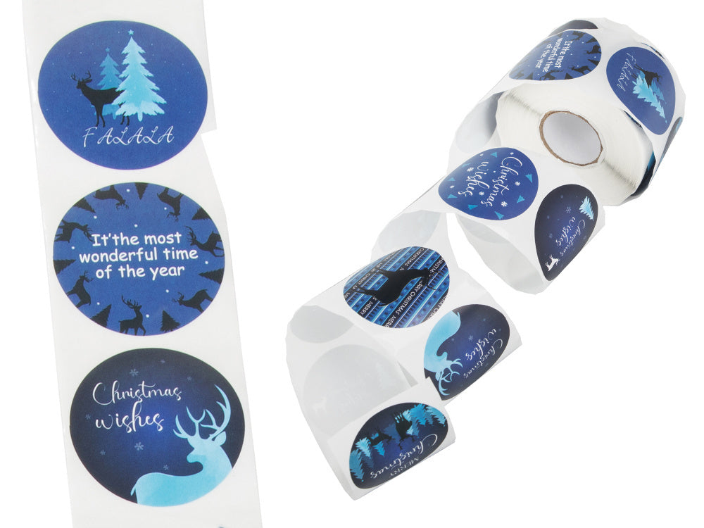 Ziemassvētku dekoratīvās uzlīmes 500 gabalu rullī "Priecīgus Ziemassvētkus"