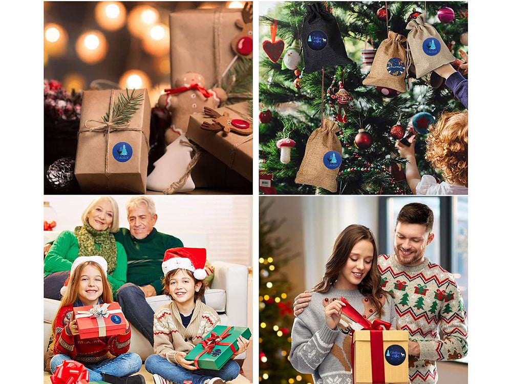 Ziemassvētku dekoratīvās uzlīmes 500 gabalu rullī "Priecīgus Ziemassvētkus"