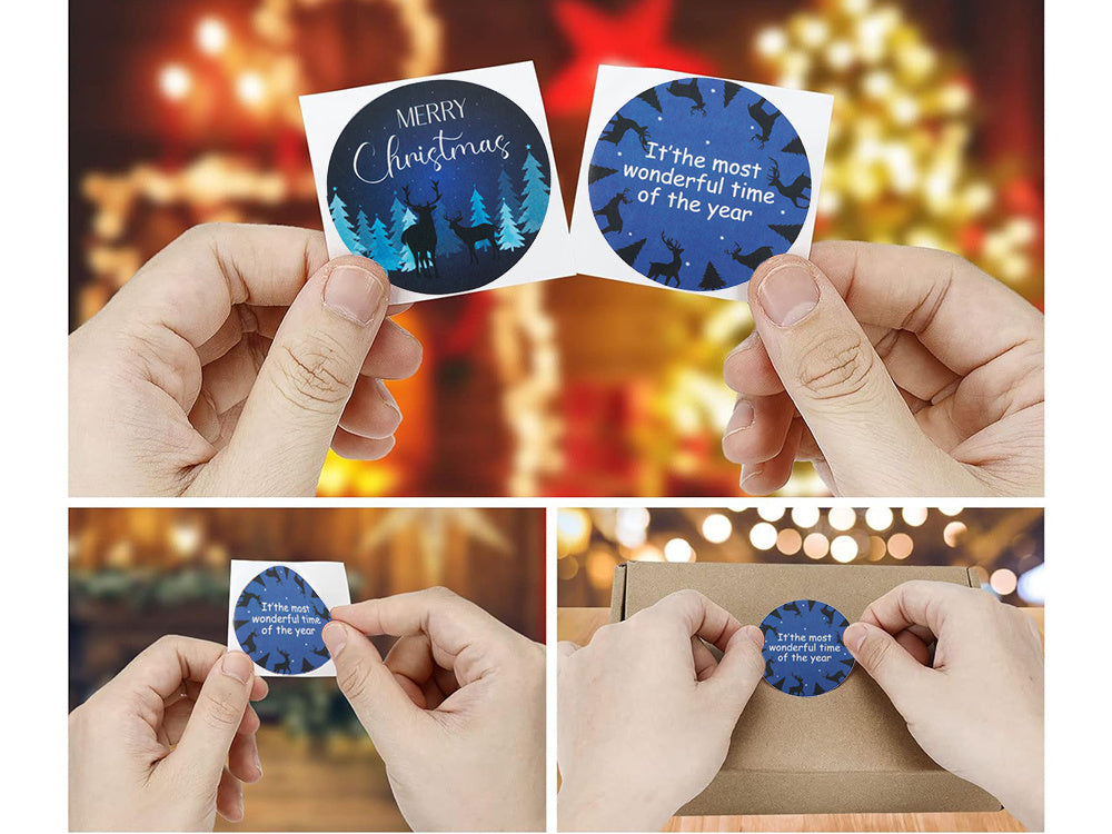 Ziemassvētku dekoratīvās uzlīmes 500 gabalu rullī "Priecīgus Ziemassvētkus"