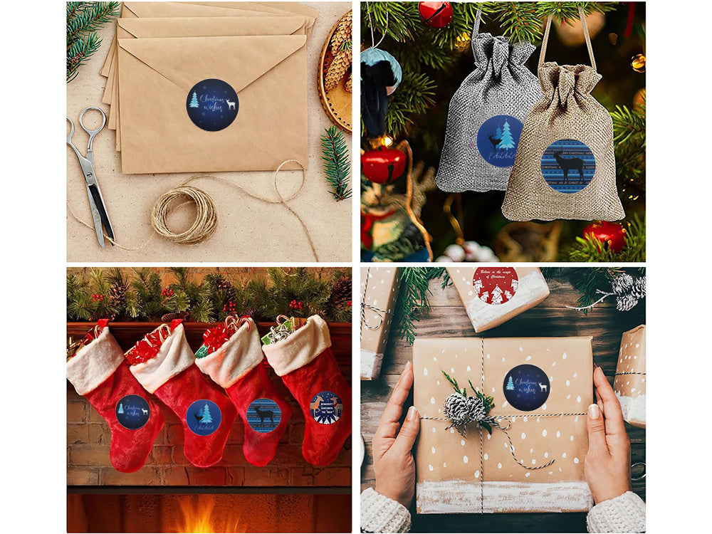 Ziemassvētku dekoratīvās uzlīmes 500 gabalu rullī "Priecīgus Ziemassvētkus"