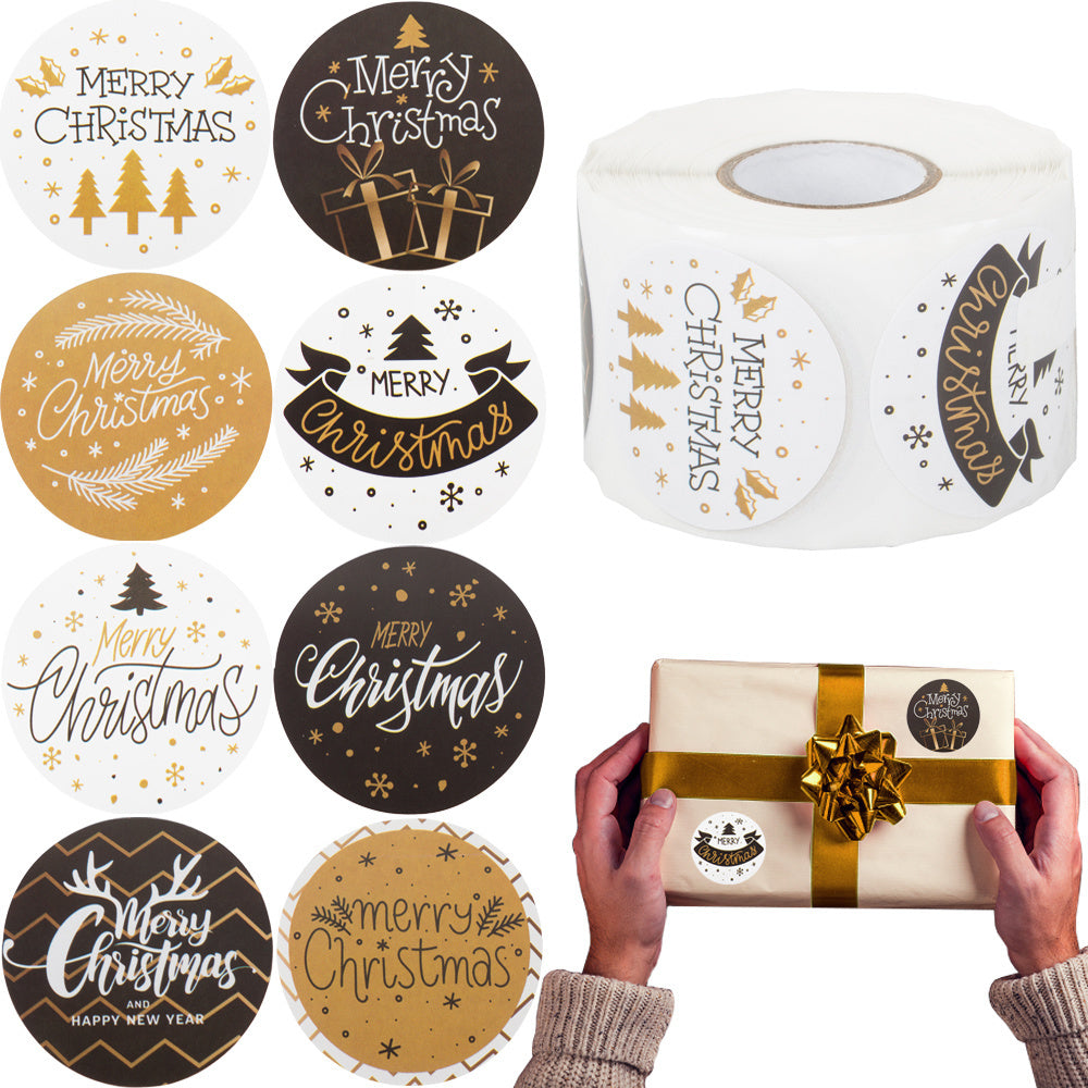 Ziemassvētku dekoratīvās uzlīmes 500 gabalu rullī "Priecīgus Ziemassvētkus"