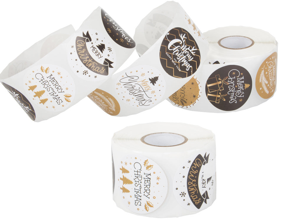 Ziemassvētku dekoratīvās uzlīmes 500 gabalu rullī "Priecīgus Ziemassvētkus"