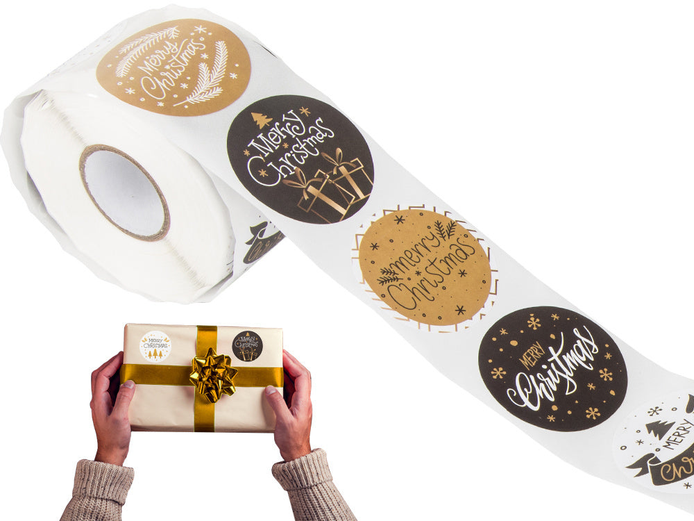 Ziemassvētku dekoratīvās uzlīmes 500 gabalu rullī "Priecīgus Ziemassvētkus"