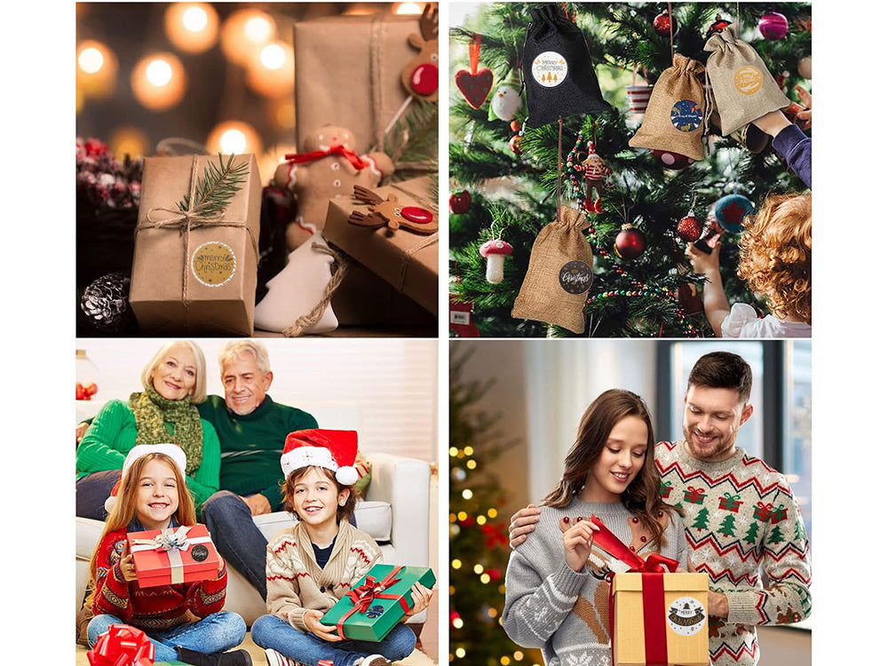 Ziemassvētku dekoratīvās uzlīmes 500 gabalu rullī "Priecīgus Ziemassvētkus"