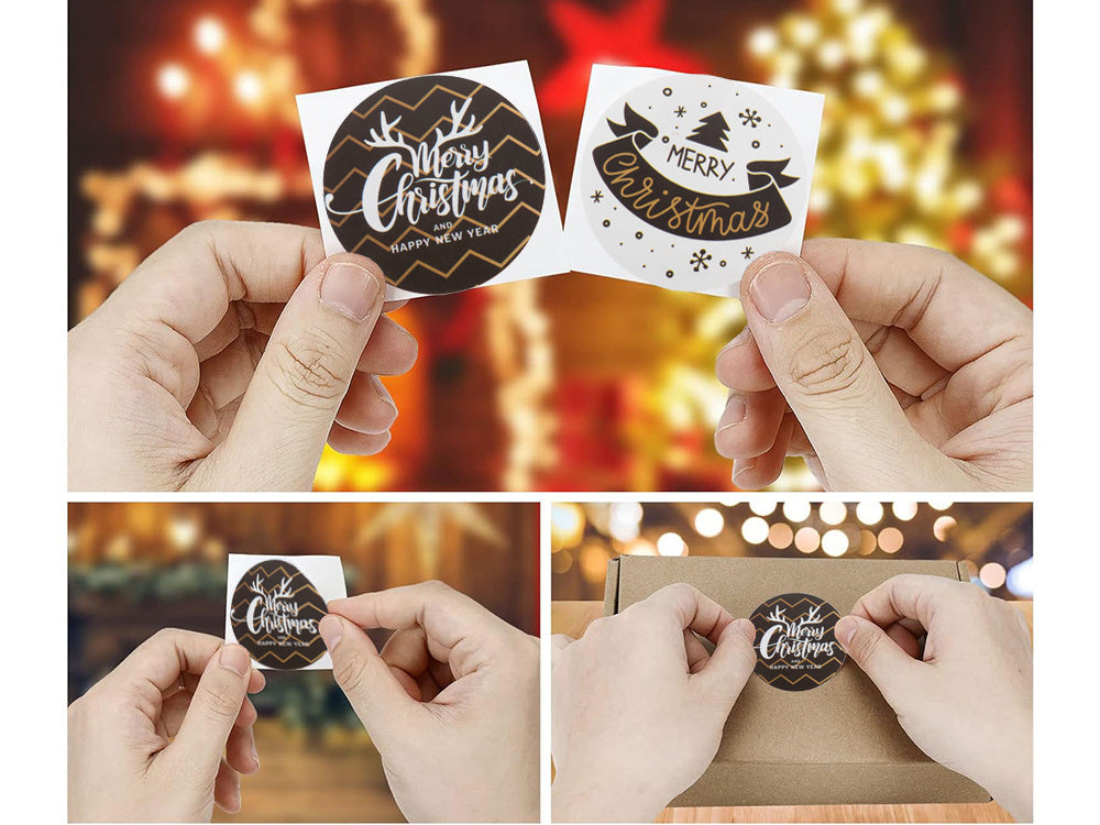 Ziemassvētku dekoratīvās uzlīmes 500 gabalu rullī "Priecīgus Ziemassvētkus"