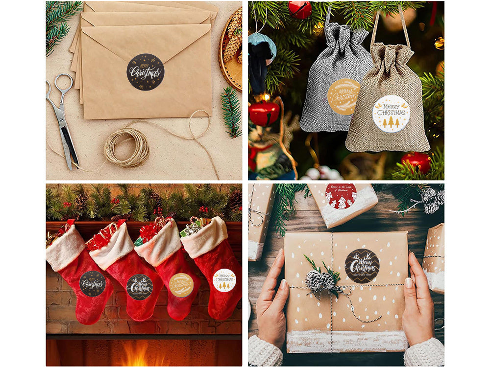 Ziemassvētku dekoratīvās uzlīmes 500 gabalu rullī "Priecīgus Ziemassvētkus"