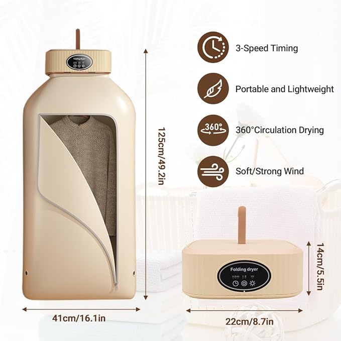 Saliekamais pārnēsājamais veļas žāvētājs ar taimeri 600W