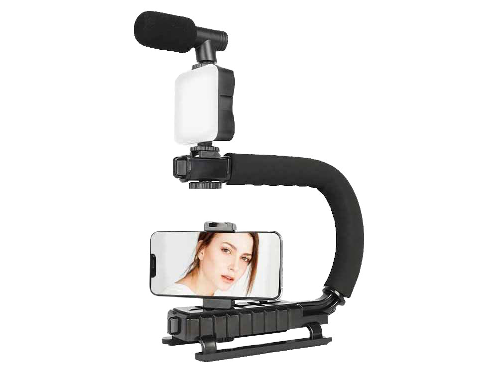 Vlogu komplekts, videoieraksts, statīva mikrofons, tālruņa turētājs