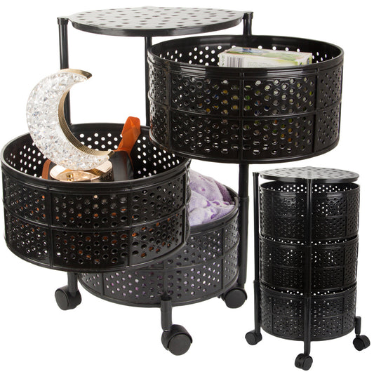 Virtuves plauktu skapis uz riteņiem, mobilais ratiņu galds, 3 līmeņu grozs