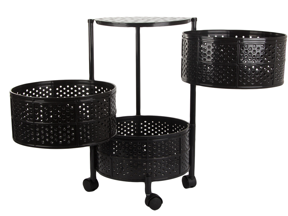 Virtuves plauktu skapis uz riteņiem, mobilais ratiņu galds, 3 līmeņu grozs