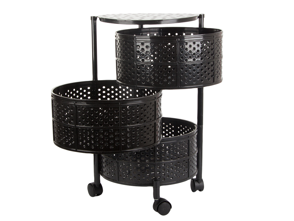 Virtuves plauktu skapis uz riteņiem, mobilais ratiņu galds, 3 līmeņu grozs