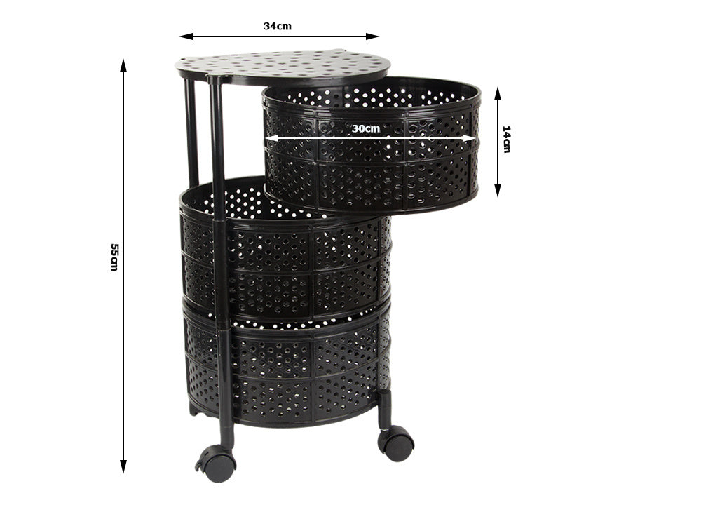 Virtuves plauktu skapis uz riteņiem, mobilais ratiņu galds, 3 līmeņu grozs