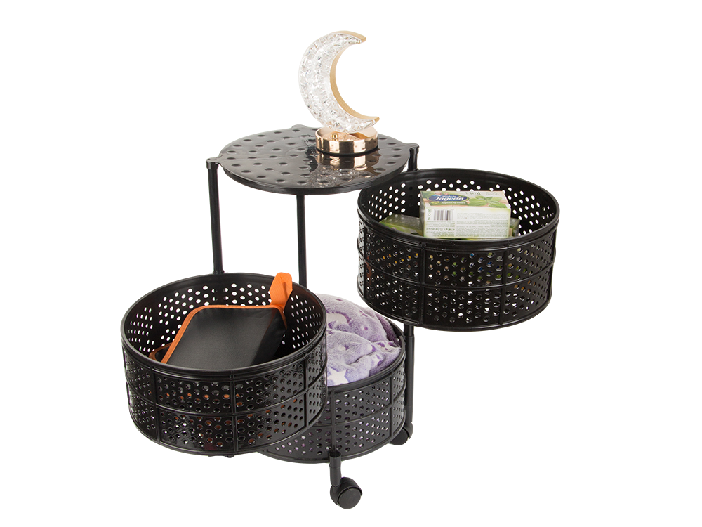 Virtuves plauktu skapis uz riteņiem, mobilais ratiņu galds, 3 līmeņu grozs