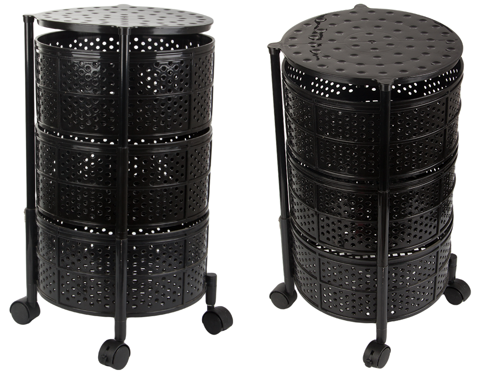 Virtuves plauktu skapis uz riteņiem, mobilais ratiņu galds, 3 līmeņu grozs