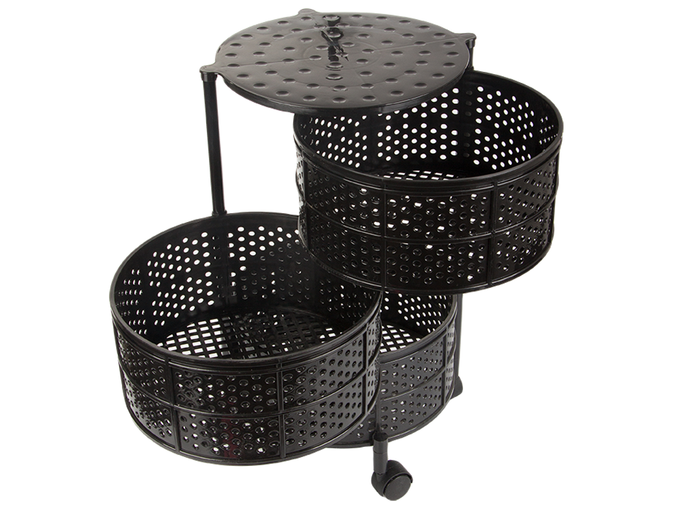 Virtuves plauktu skapis uz riteņiem, mobilais ratiņu galds, 3 līmeņu grozs