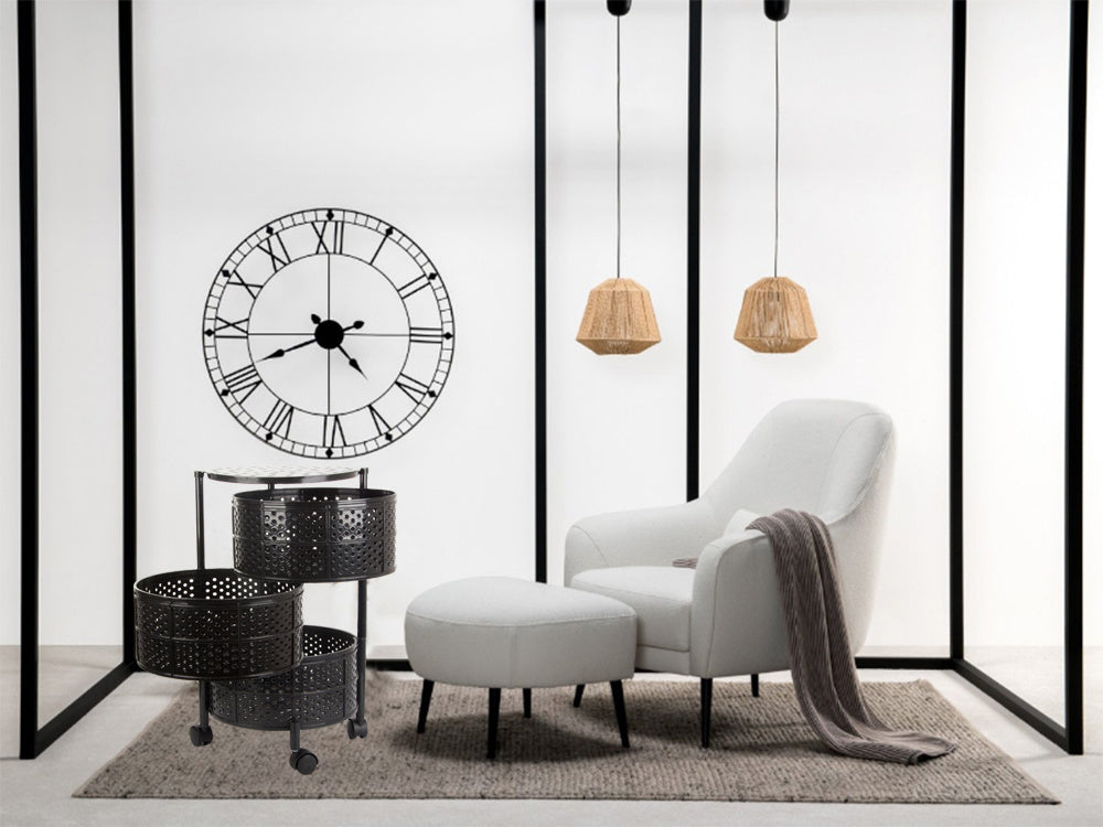 Virtuves plauktu skapis uz riteņiem, mobilais ratiņu galds, 3 līmeņu grozs